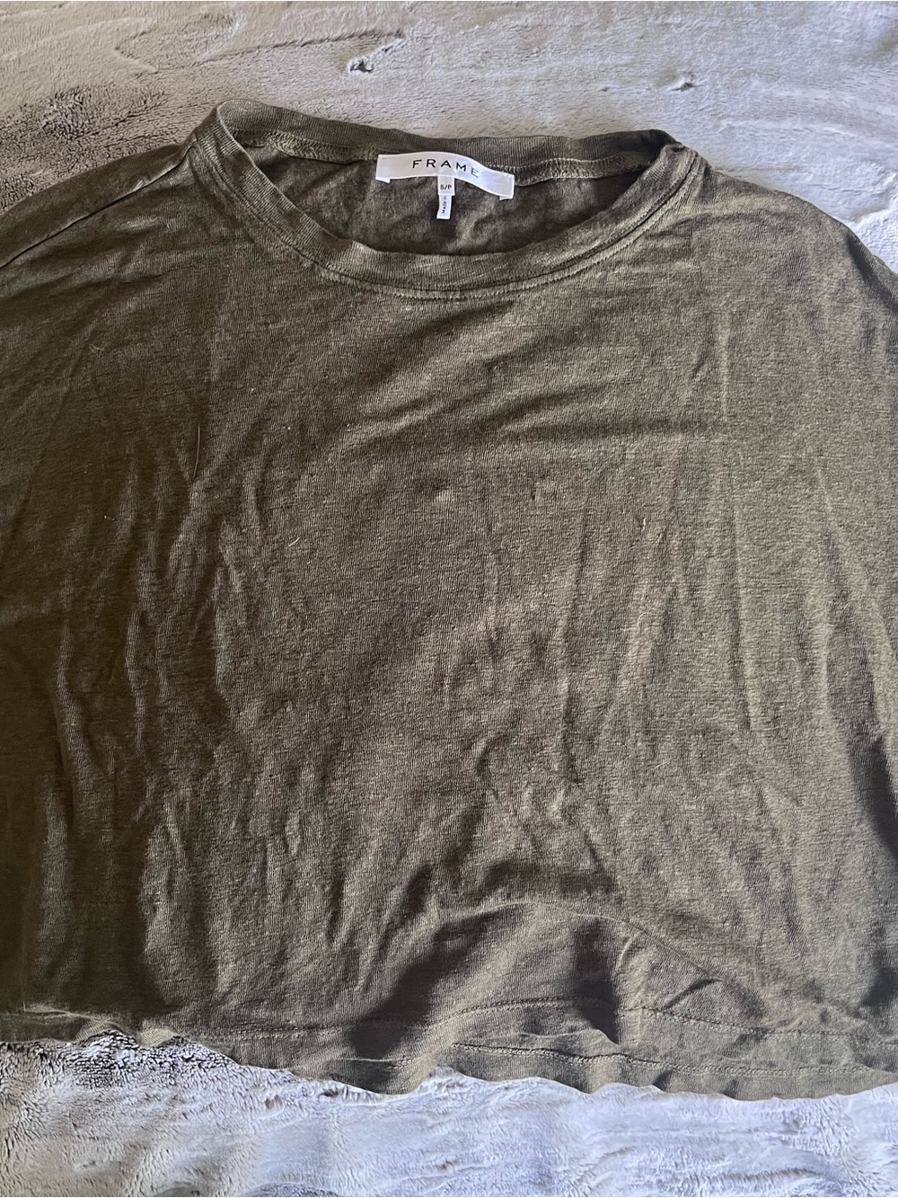FRAME Olive Green Crewneck Crop Tee - Small